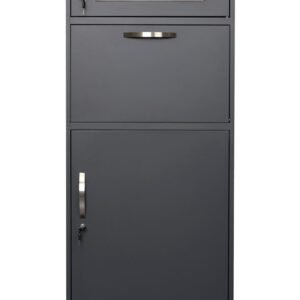 Heavy-duty free standing outdoor parcel drop box in charcoal grey for home security