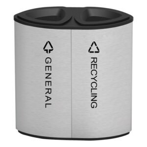 AGL-IL156 brushed stainless steel dual recycling bin with separate general and recycling ports.