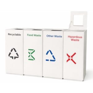 AGL-ILR440A white four-compartment indoor garbage bins made of stainless steel.