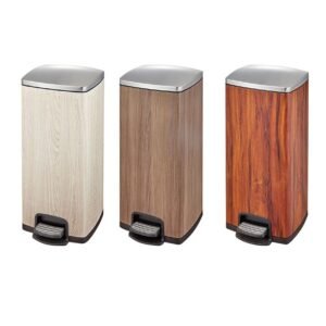 ILR481 indoor recycling bin series with luxury wood-grain finishes and silver lids.