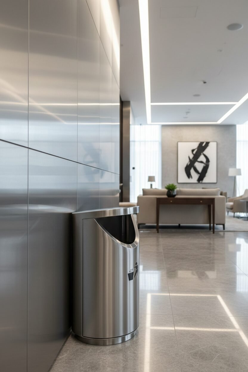 Indoor Garbage Bin | Brushed SS201 Slant Top | AGL-ILR501 - Image 2