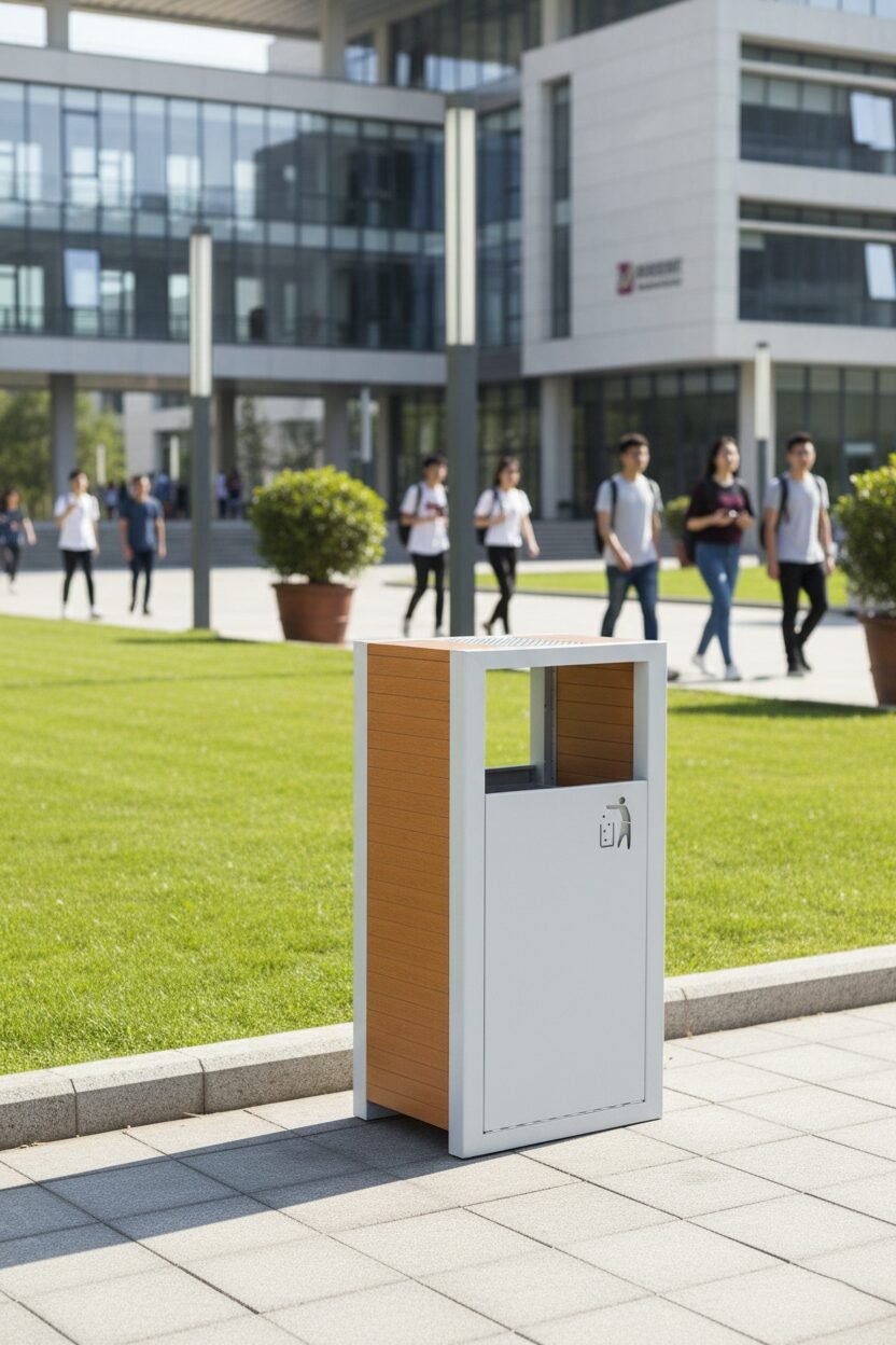 WPC Single Litter Bin | Modern Galvanized Waste Can - Image 2