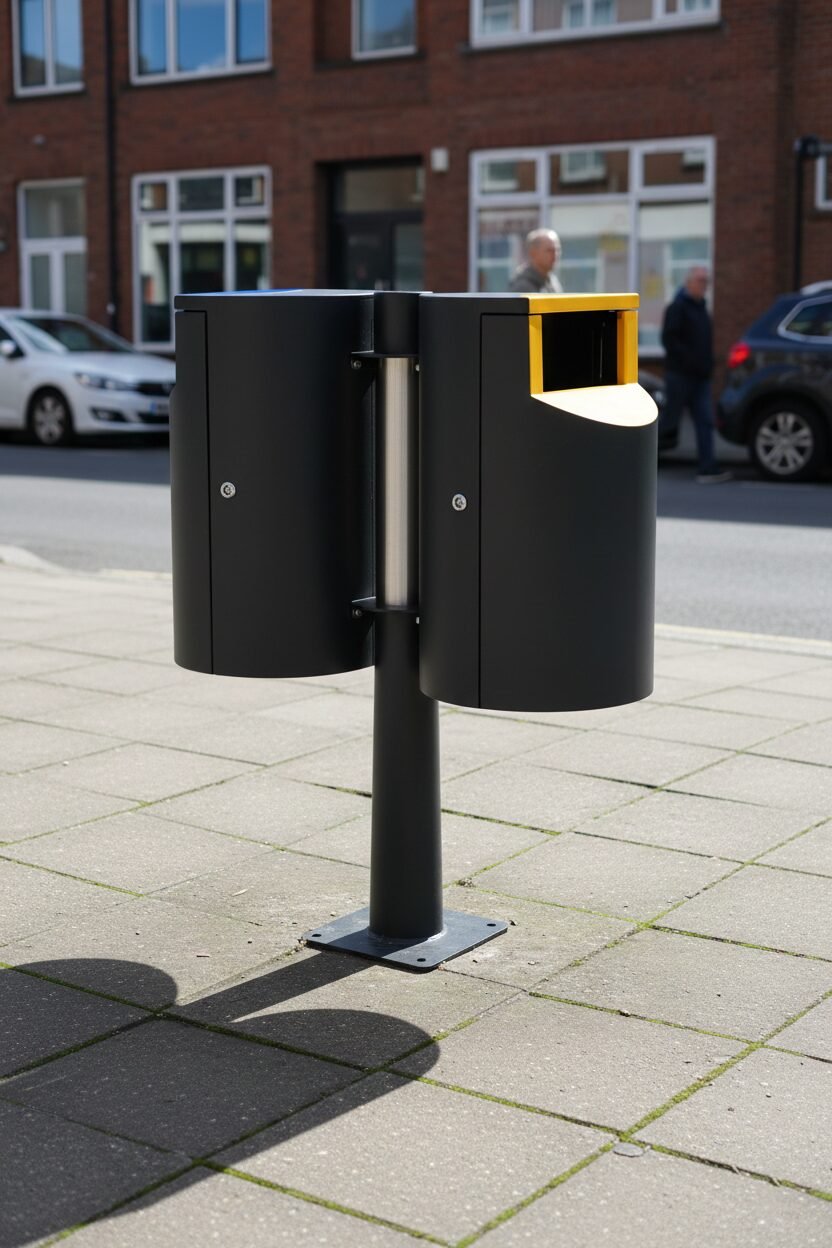 Dual-Stream Post-Mounted Outdoor Metal Trash Receptacles - Image 2