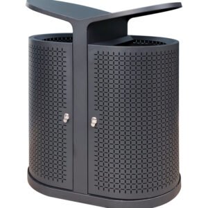 A charcoal grey Architectural Waste Recycling Bin with a perforated metal body and dual side-access doors.