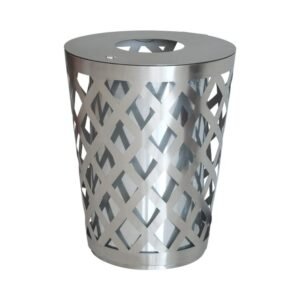 Weatherproof outdoor steel litter bin with diamond mesh design for public parks.