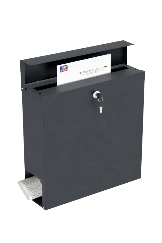 A high-security Secure Wall Mounted Letterbox in Anthracite Grey with a modern locking system.